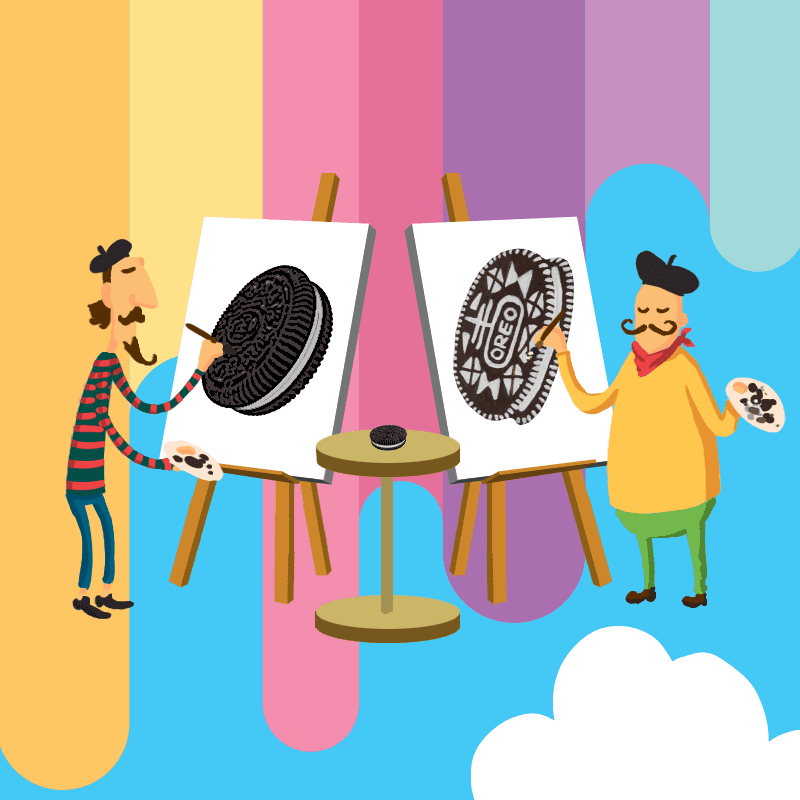 Oreo mascot painting a portrait